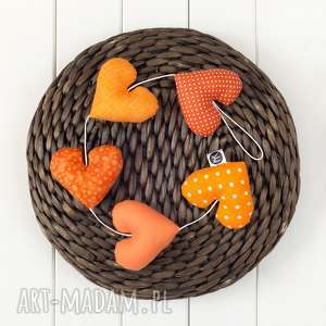 handmade dekoracje sercowa pomarańczowa girlanda, 5 serc