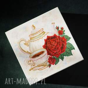 Prezent Ręcznie malowana skrzyneczka szkatułka na herbatę RÓŻA