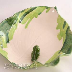 handmade ceramika poidełko dla ptaków liść hosty wiszące