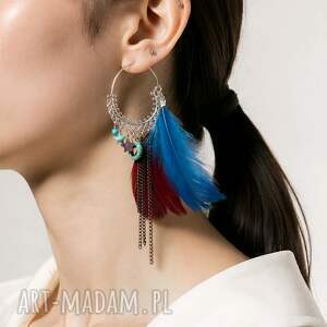 kolczyki pióra na kole, etno, boho, folk, frida, damskie