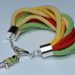 handmade żółto - pomarańczowo - zielona bransoletka ze sznurków
