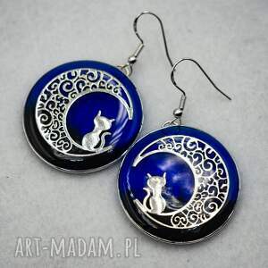 hippograph kolczyki gotyckie z kotem i półksiężycem 060, żywica czarna