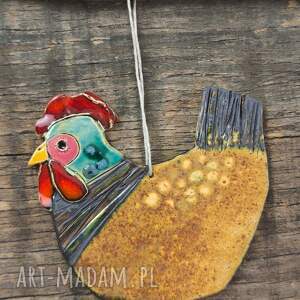 Kura ceramiczna handmade, kogut, dekoracja, wiszący, kolorowy, rustykalna