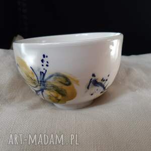 handmade ceramika chawan - porcelanowa duża czarka do herbaty. Kobaltowo - źółte