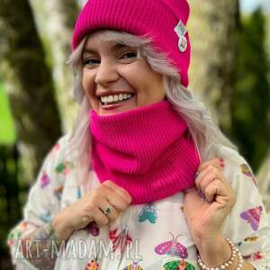 zimowy Neonowy, różowy, komin i - czapka