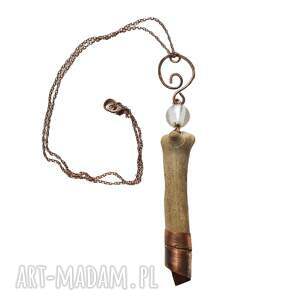 Wisior boho z drewna i oksydowanej miedzi handmade