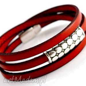 handmade bransoletka skórzana magnetoos triple bowee red