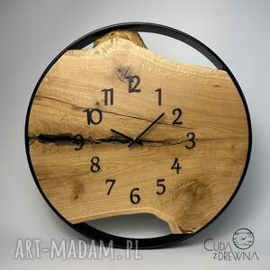 drewniany zegar ścienny w metalowej obręczy średnica 50 cm 100