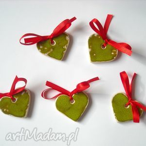 ceramiczne serca - zawieszki choinkowe zielone, święta