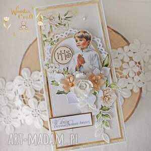 Prezent Kartka komunijna pamiątka pierwszej komunii świętej Beige