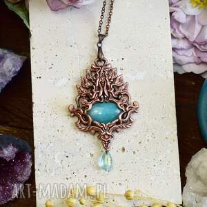 Miedziany wiktoriański wisiorek z amazonitem 356- z kamieniem, ozdobny, naszyjnik
