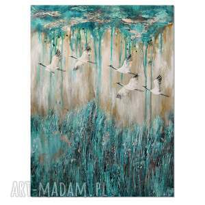 żurawie 28 ptaki nowoczesny obraz do salonu ręcznie malowany, dekoracja