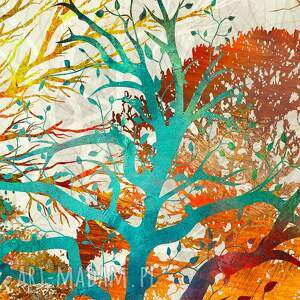 obraz na płótnie - drzewa natura kolorowy 120x80 cm 88801 nowoczesny