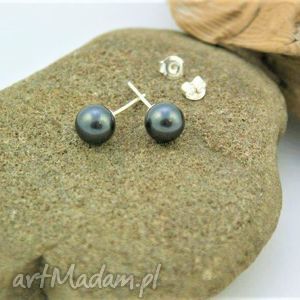 kolczyki wkrętki srebrne perełki black pearl, kulki