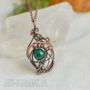 felicja - naszyjnik miedziany z malachitem, biżuteria wire wrapping