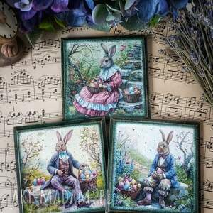 prowansalskie podkładki z zajączkami decoupage, shabby chic, vintage