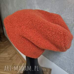 Czapka pomarańczowa ciepła materiał jak bukle na podszewce rozmiar