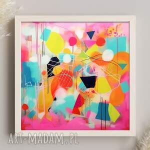 różowy abstrakcyjny obraz - kolorowa abstrakcja geometryczna - wydruk artystyczny 50x50
