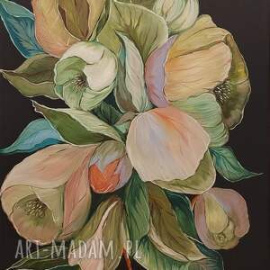 obraz olejny kwiaty wiosna botanika do salonu 70x100 cm abstrakcja