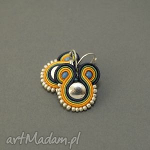 kolczyki sutasz, soutache, sznurek, eleganckie, kolorowe srebro, małe