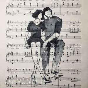 "miłość jest muzyką" akwarela na papierze nutowym artystki adriany laube miłość
