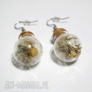 kolczyki fiolki - dmuchawiec, okrągłe duże, szklana fiolka dla niej