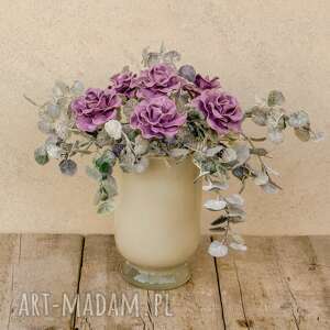 handmade ceramika ceramiczna fioletowa róża, kwiat wiecznie żywy