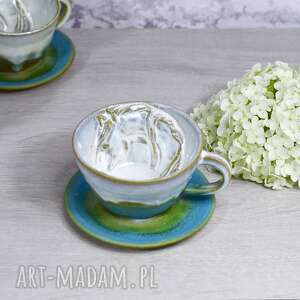 handmade ceramika ceramiczna filiżanka esspreso z koniem turkus oryginalny prezent