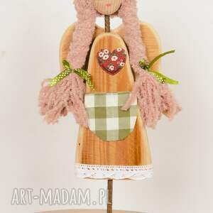 Drewniany aniołek w okularach - dekoracja handmade