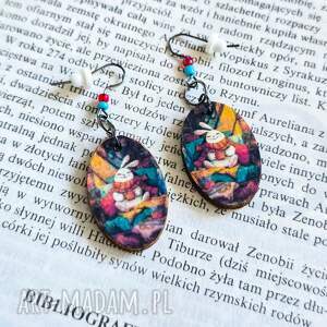 kolczyki wiszące - królik owalne zając, energetyczne