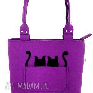 handmade na ramię two black cats on purple