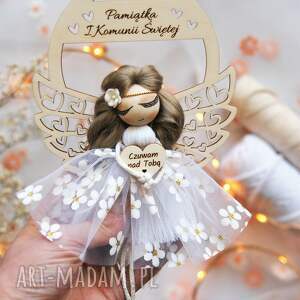 pamiątka pierwszej komunii - aniołek na obręczy pakowanie na prezent
