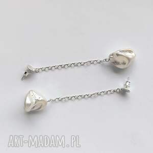 okrąg kolczyki, srebro, perła, zmatowione