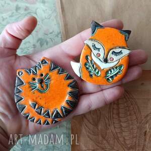 oranżowy kot i lis magnesy, ceramika