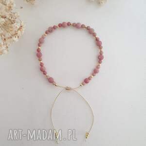 LEI-handmade - Bransoletka z rodonitem prezent dla kobiety, kamienie naturalne, regulowana, biżuteria z kamieni rodonit, kobieca