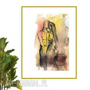 grafika z cyklu ona i on 21cm x 30cm, para, kobieta, akwarela, obrazy do salonu