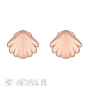 Kolczyki muszelki z różowego złota, sztyfty, muszle
