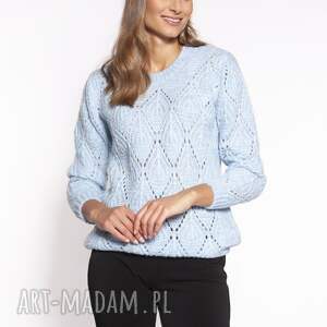 ażurowa, dzianinowa bluza - swe266 błękit mkm, sweter z długim rękawem