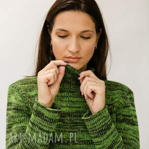 swetry wełniany półgolf zielony melanż, zimowy golf damski, damski sweter