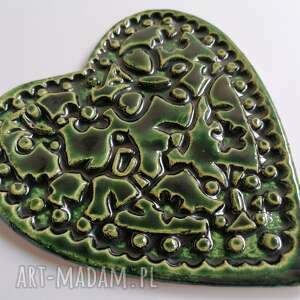 serce zielone, ceramika rękodzieło dekoracja wnętrza, artystyczne