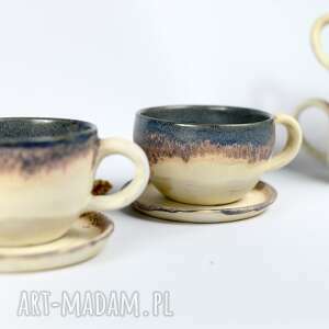 2 filiżanki do kawy rękodzieło ceramiczne beżowo - szare 300 ml, ceramika