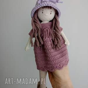 szydełkowa lalka - fioletowa, włóczka dziewczynki szydełku, prezent