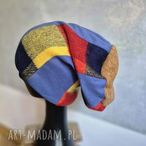 czapka kratka wzorek smerfetka na podszewce,dobra na codzienne noszenie,uniwersalna