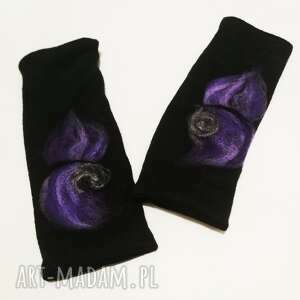 ręcznie zrobione rękawiczki mitenki w kolorze czarnym filcowane wełna merynosów - prod