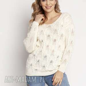 swetry dzianinowa ażurowa bluzka - swe145 ecru mkm, ażurowy sweter, sweter