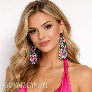 kolczyki koralikowe pixel art - neonowa abstrakcja, biżuteria geometryczna