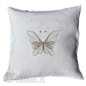 handmade poduszki poduszka lniana 40x40 cm z haftem motyl wkład gratis