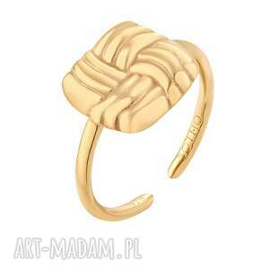 złoty pierścionek z retro kwadratem, uniwersalny, modny modowy