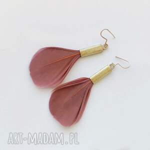 piórko kolczyki mosiądz, zmatowione