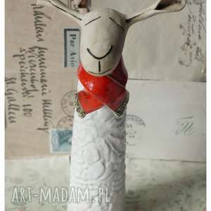 owca w czerwonym szaliczku mała, ceramika, wielkanoc
